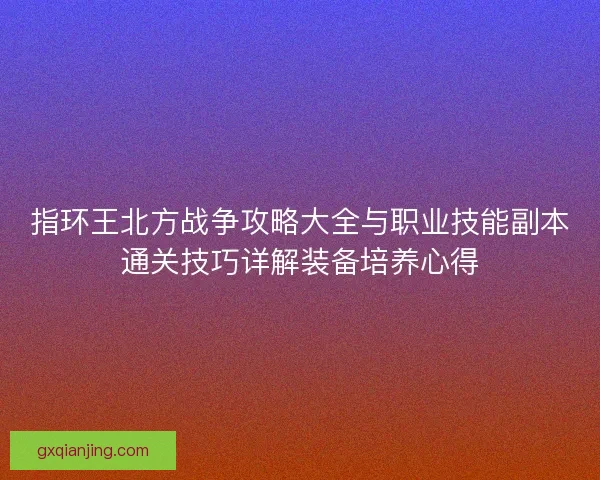 指环王北方战争攻略大全与职业技能副本通关技巧详解装备培养心得